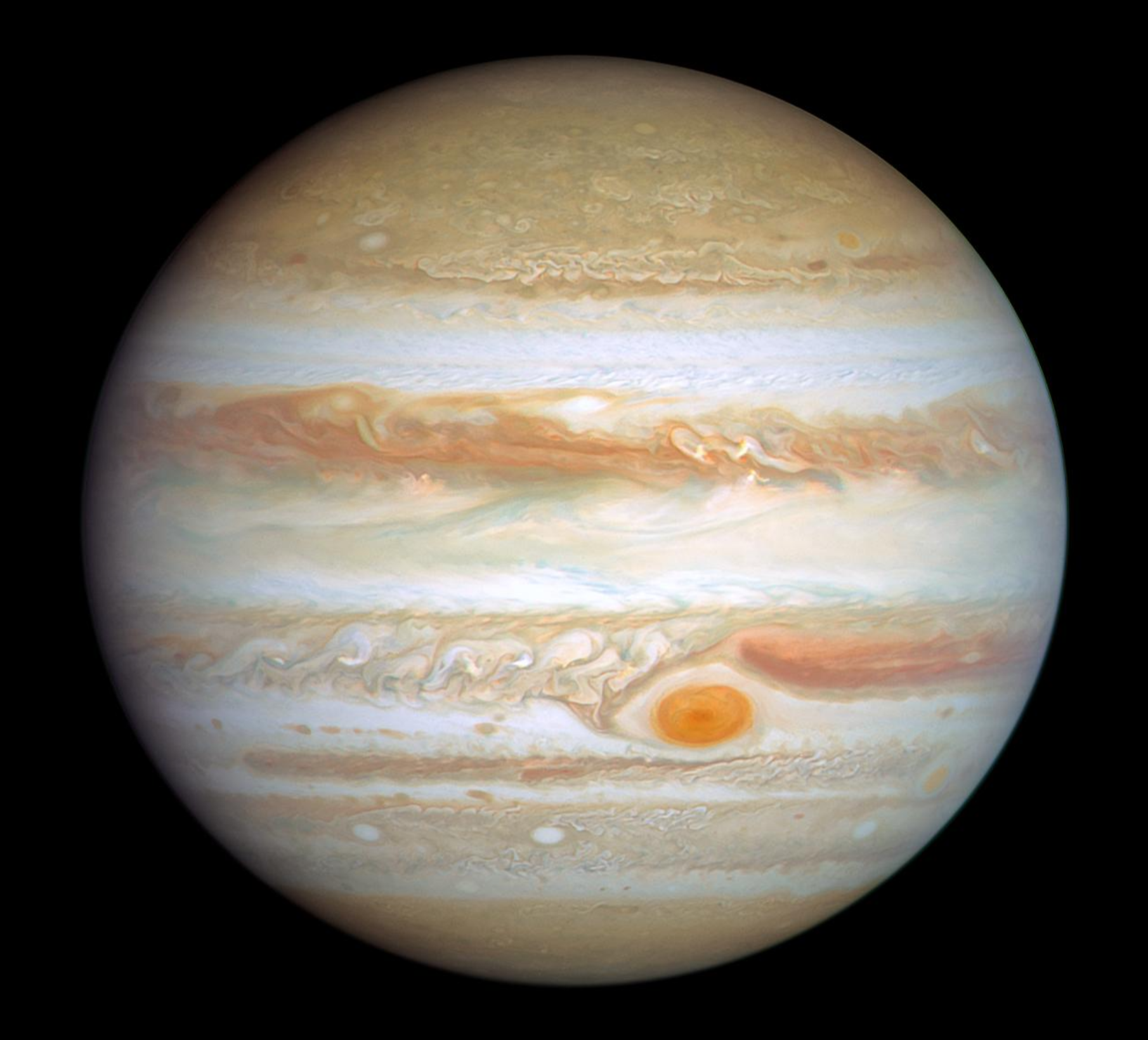 A photo of Jupiter in true color, taken by the Hubble Space Telescope.
